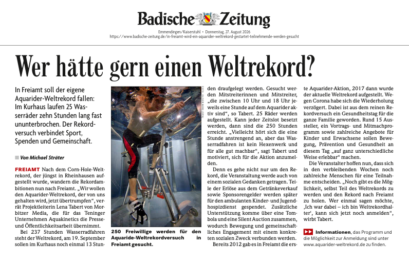 Bericht in der Badischen Zeitung: Wer hätte gern einen Weltrekord?